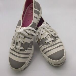 Kate Spade New York Keds Sneakers Canvas Triple Kick Gray White Stripe Size 9